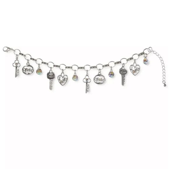 Holiday Lane Silver-Tone Crystal Teach & Key-Motif Charm Bracelet NWT - Picture 2 of 2
